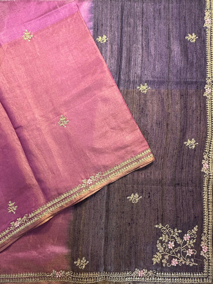 Pink Tussar Silk Saree With Zari Buta
