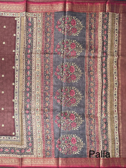 Dark Brown Muga Silk Saree