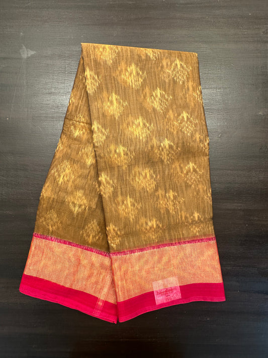 Mehendi Green Ikkat Kosa Cotton Silk Saree