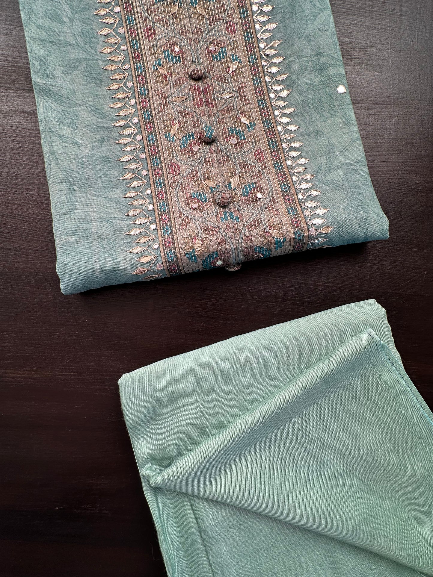 Pista Green Fancy Cotton 3-Piece Suit