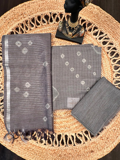 Gray Kumari Art Cotton 3-Piece Suit