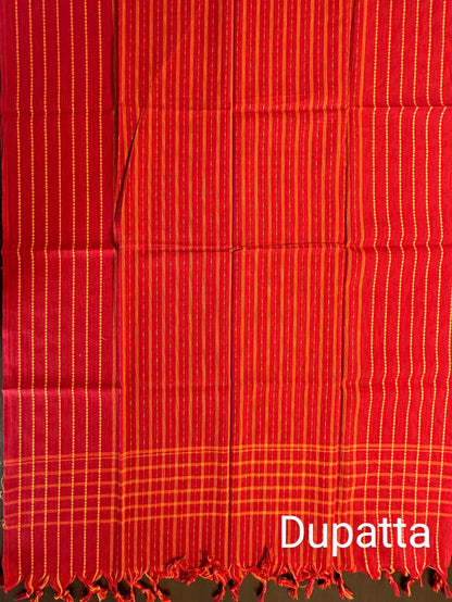 Maroon Checkered Handloom Cotton Suit