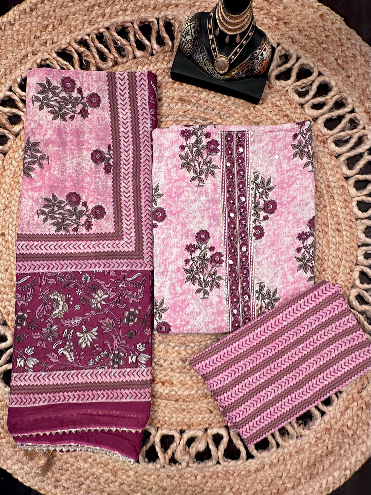 Pink Jaipuri Necktie Cotton 3-Piece Suit