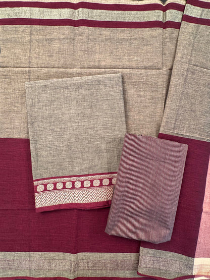Grey Dharwad South Cotton 3-Piece Suit