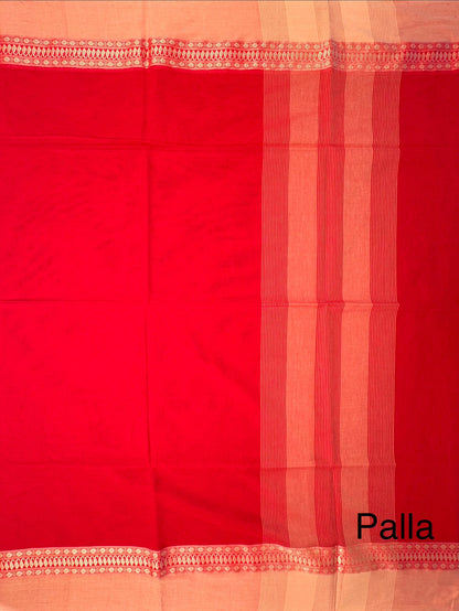 Red Piku Bengal Cotton Saree