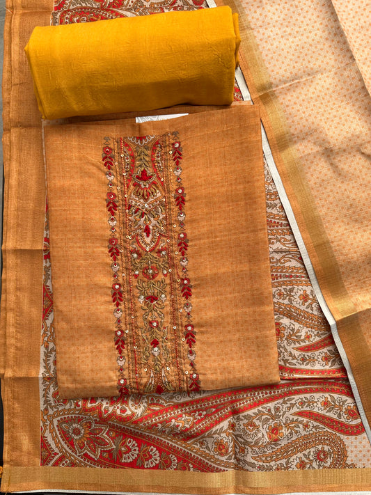 Mustard Fancy Cotton 3-Piece Suit