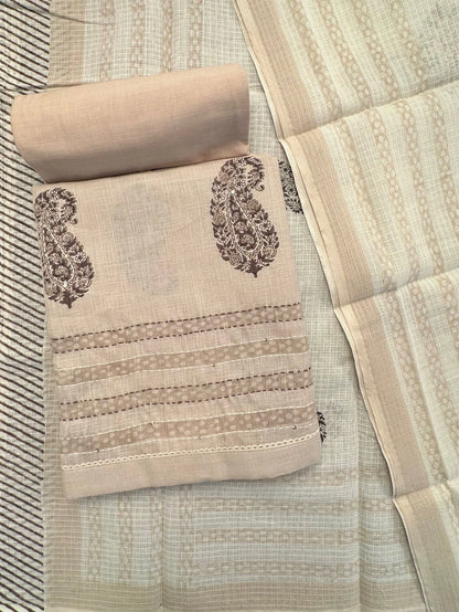 Beige Jute Cotton 3-piece Unstitched Suit