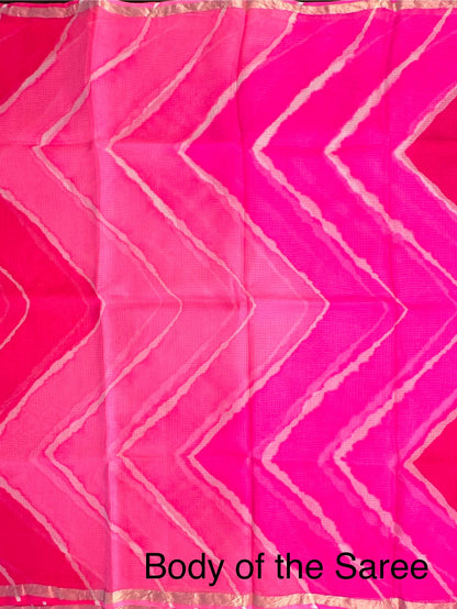 Pink-Rani Leheriya Kota Doria Pure Silk Saree