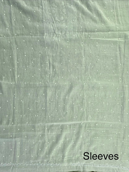 Sea Green Chanderi Chikankari 3-Piece Unstitched Suit with Katdana Work