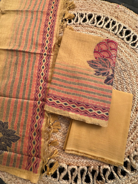 Mustard Jamdani Cotton 3-Piece Suit