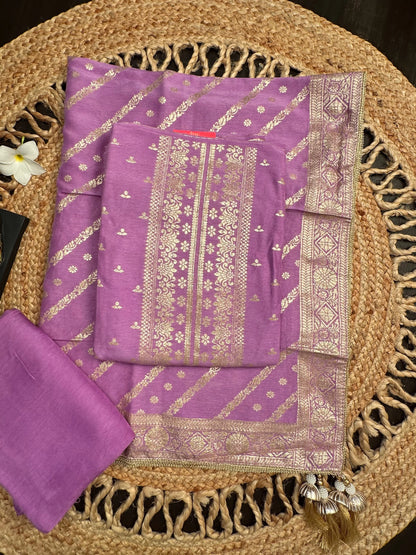 Purple Artificial Crepe Unstitched 3-Piece Suit