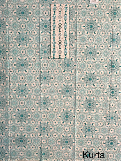 Off White-Firozi Necktie Cotton 3-Piece Suit