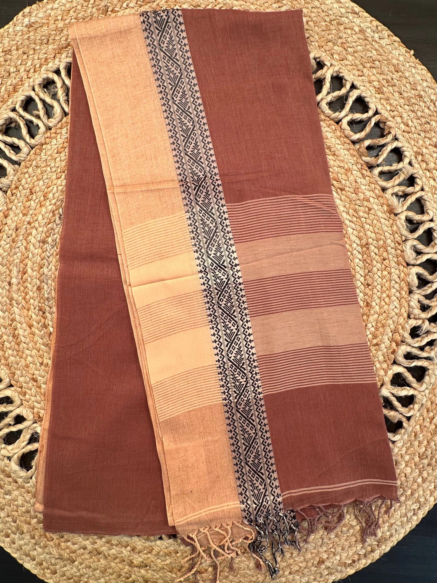 Brown Piku Bengal Cotton Saree