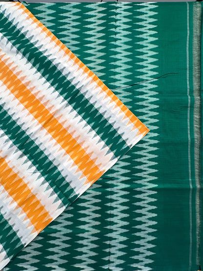 B.Green-Mustard Ikkat Cotton Saree