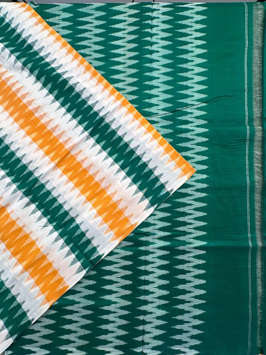 B.Green-Mustard Ikkat Cotton Saree
