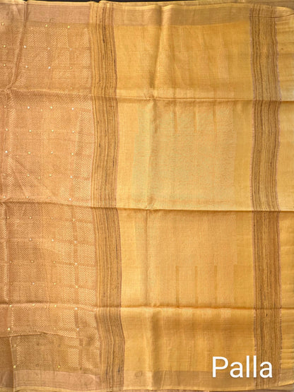 Mustard Emboss Pure Tissue Silk Saree