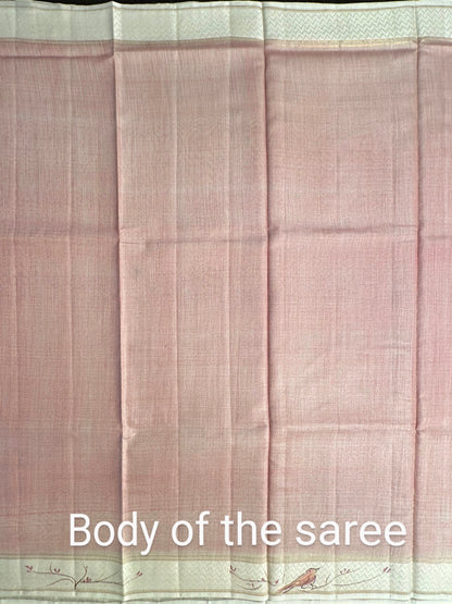 Dusky Pink Hand Print Saree