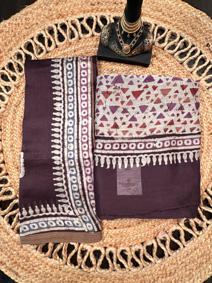 Dark Purple Trisha Printed Chanderi 3-Piece Unstitched Suit