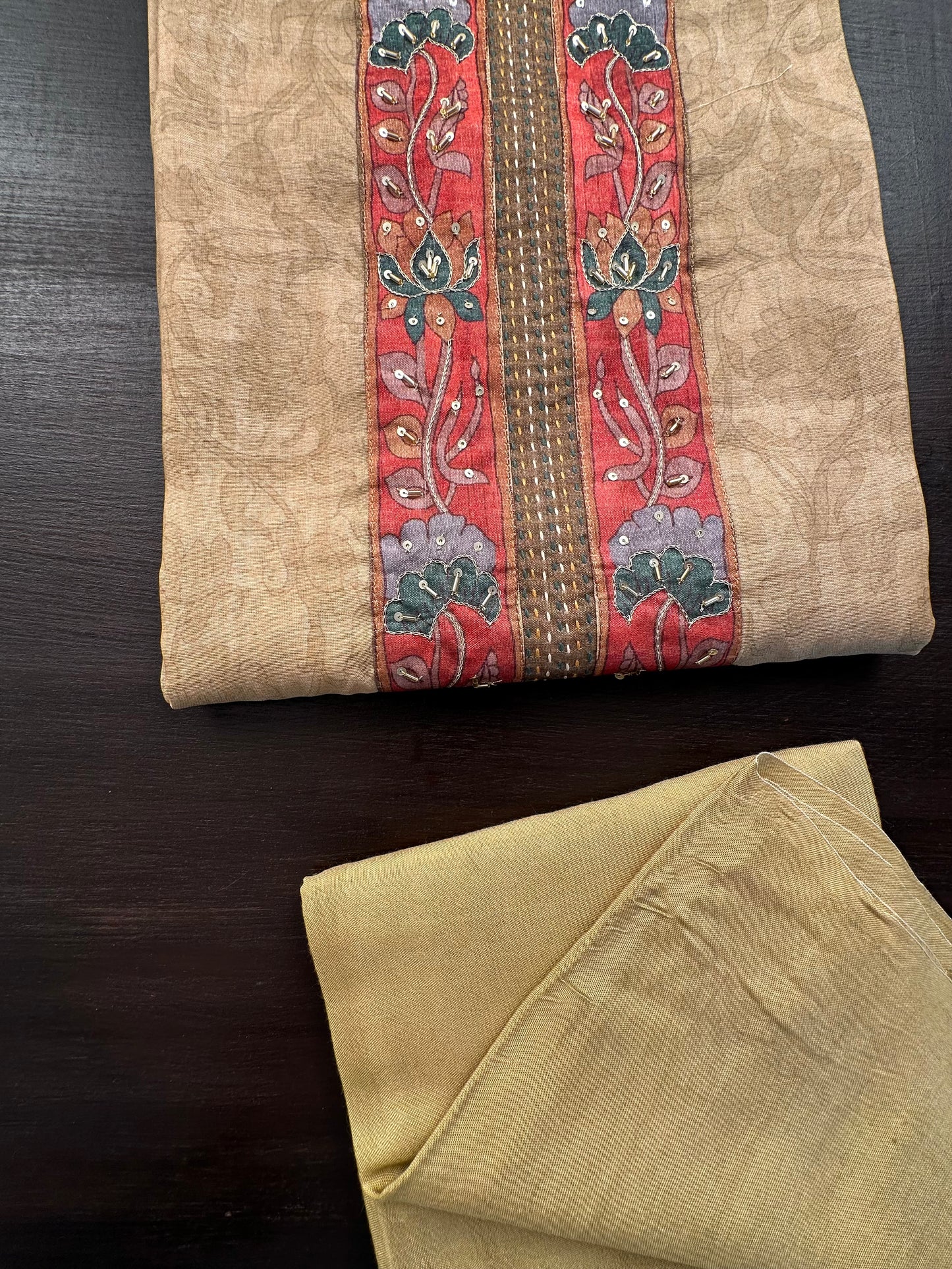 Beige Fancy Cotton 3-Piece Suit