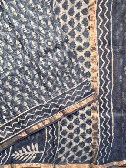 Indigo Kota Doria Cotton-Silk Saree