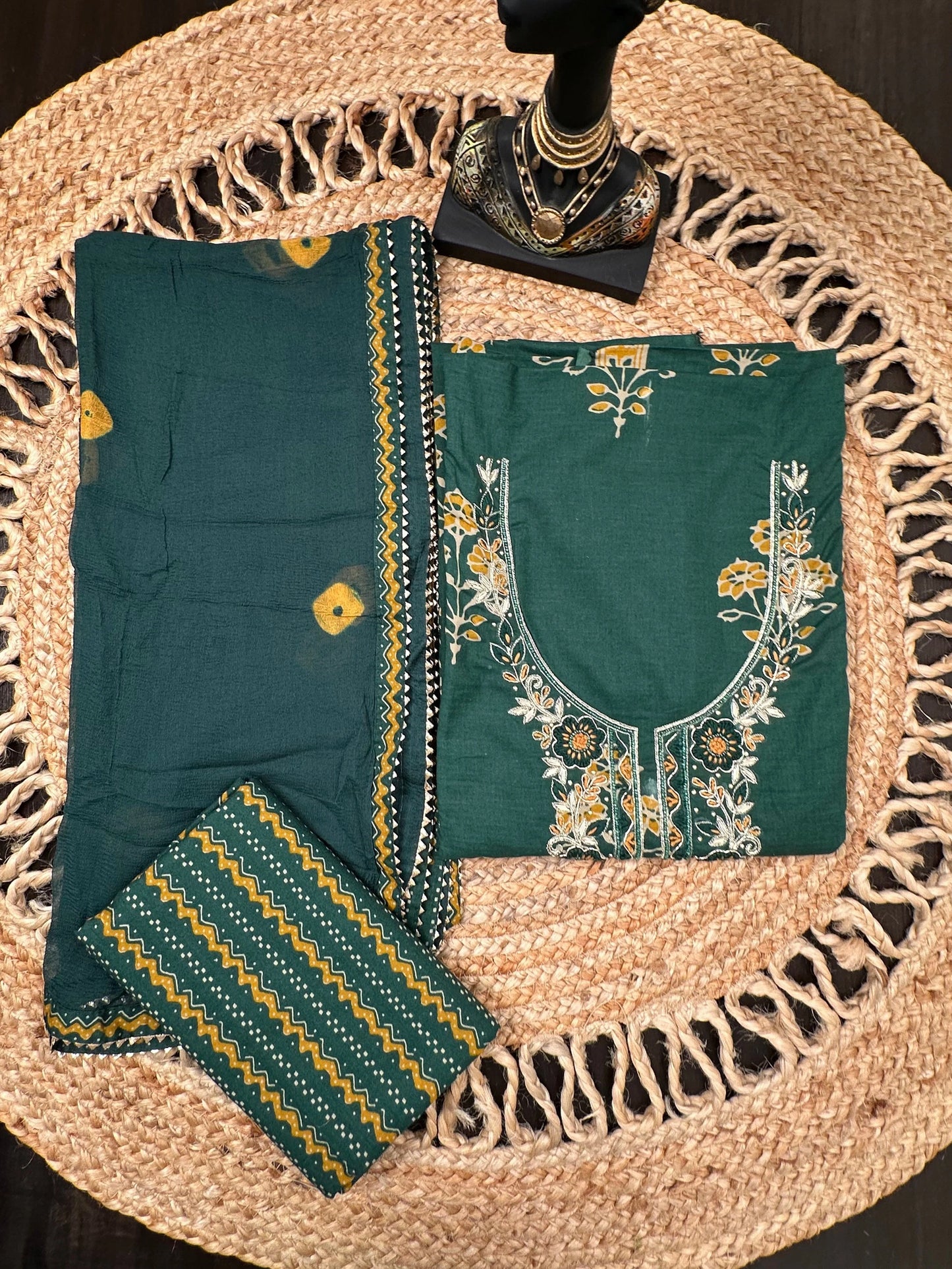 Bottle Green Jaipuri Pure Cotton Suit