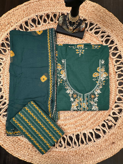 Bottle Green Jaipuri Pure Cotton Suit