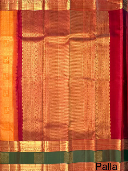 Mustard-Maroon Handloom Kadiyar Pure Silk Saree