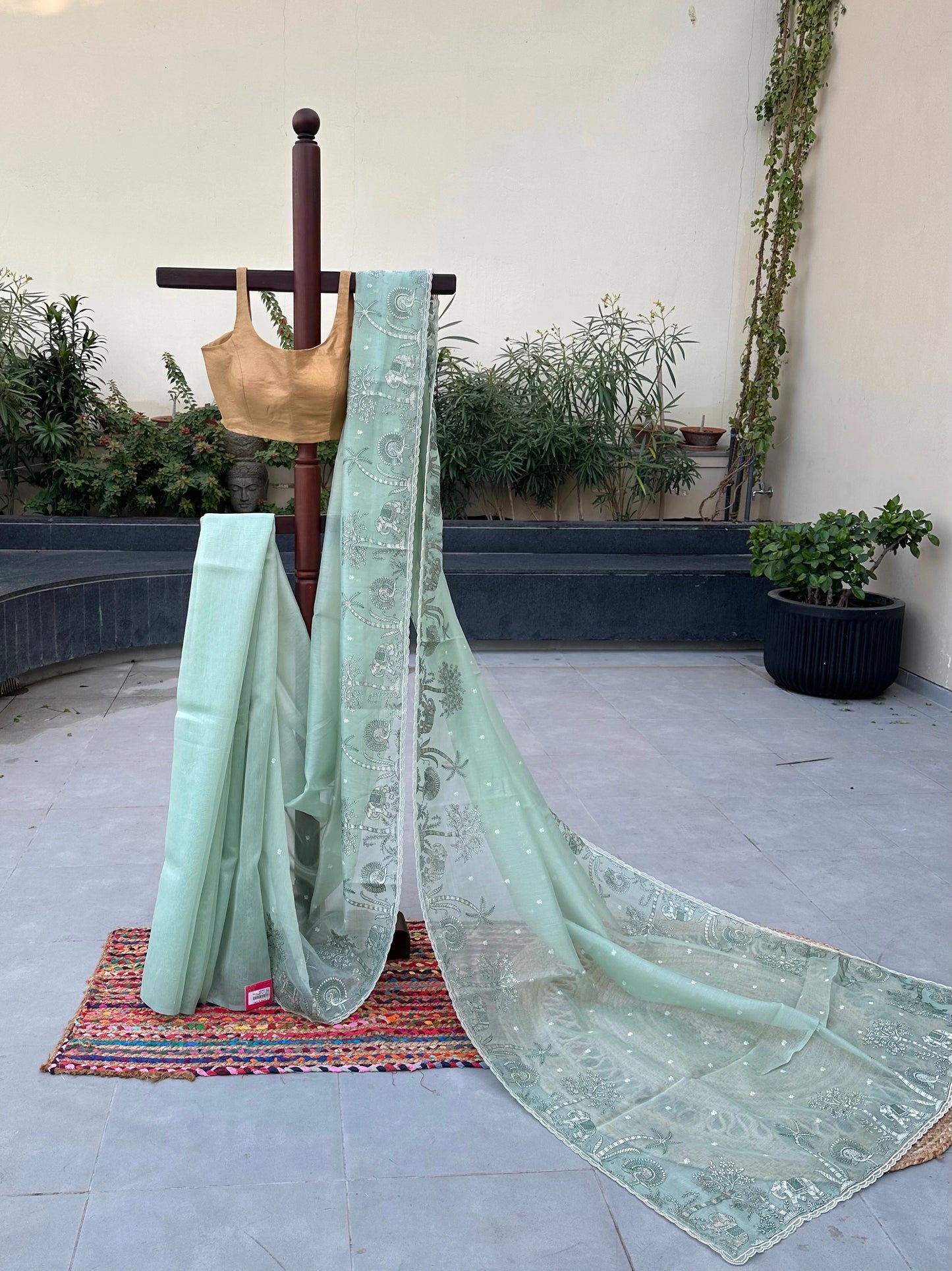 Pista Green Blended Tissue Organza Saree