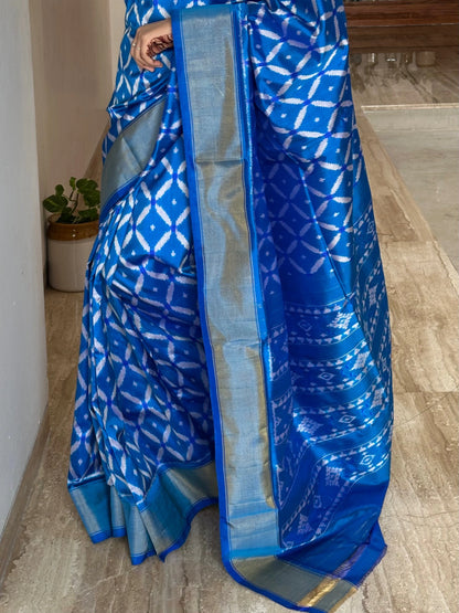 Blue Ikkat Patola Handloom Silk Saree