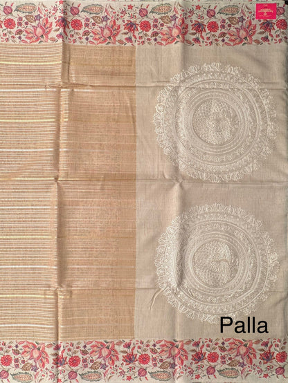 Golden-Beige Printed Art Silk Saree