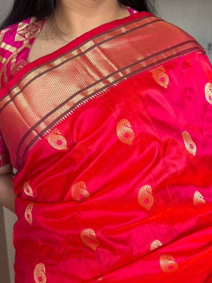 Coral-Rani Paithini Silk Saree