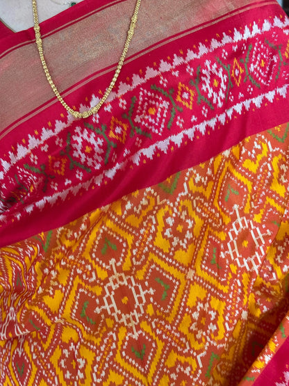 Mustard-Red Patola Handloom Silk Saree