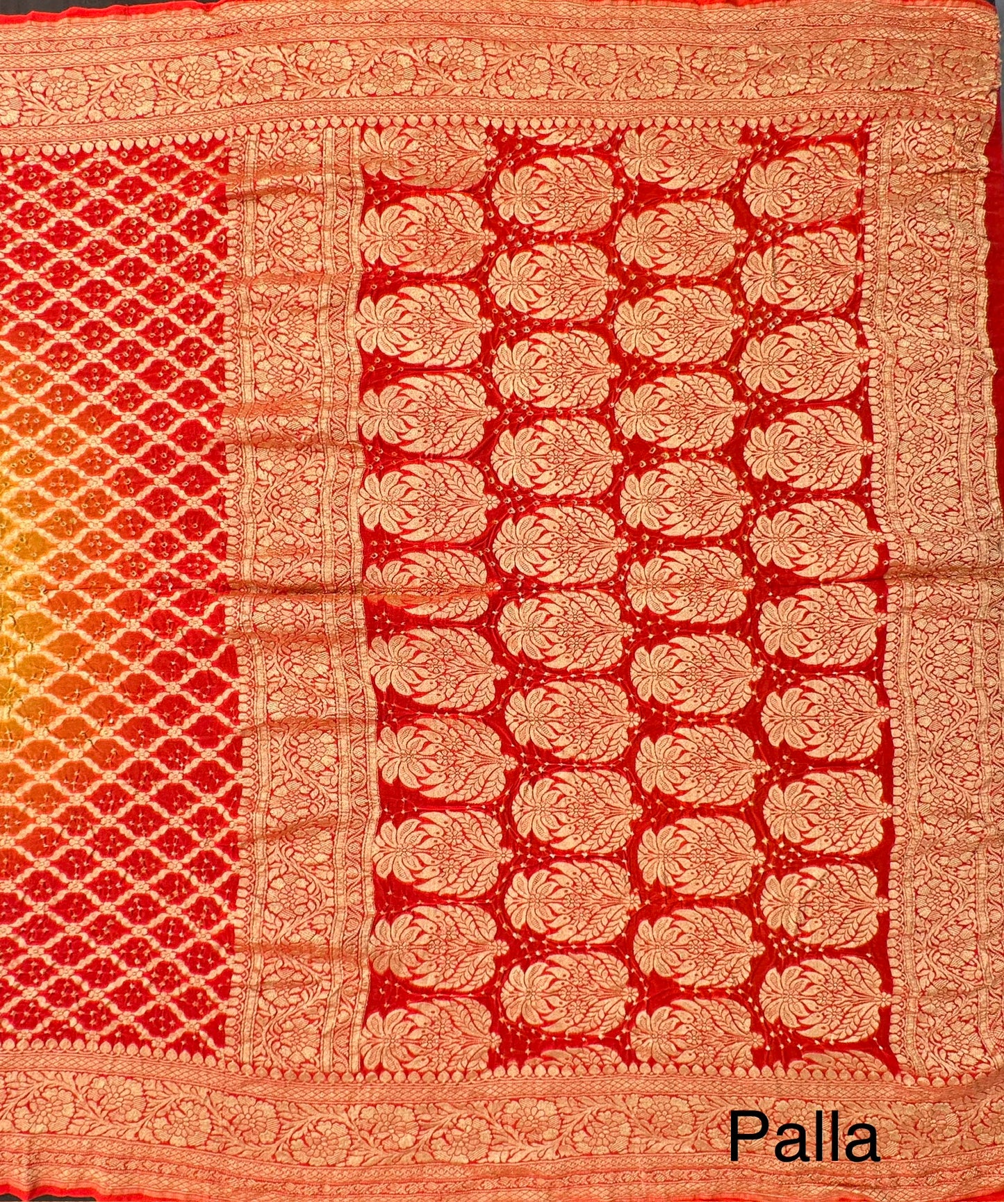 Yellow-Orange Gharchola Bandhej Pure Georgette Saree