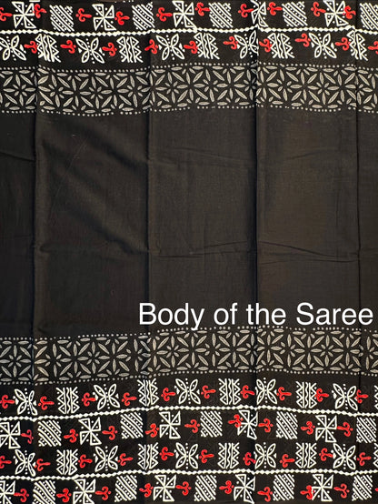 Black Baag Hand Block Print Pure Cotton Saree
