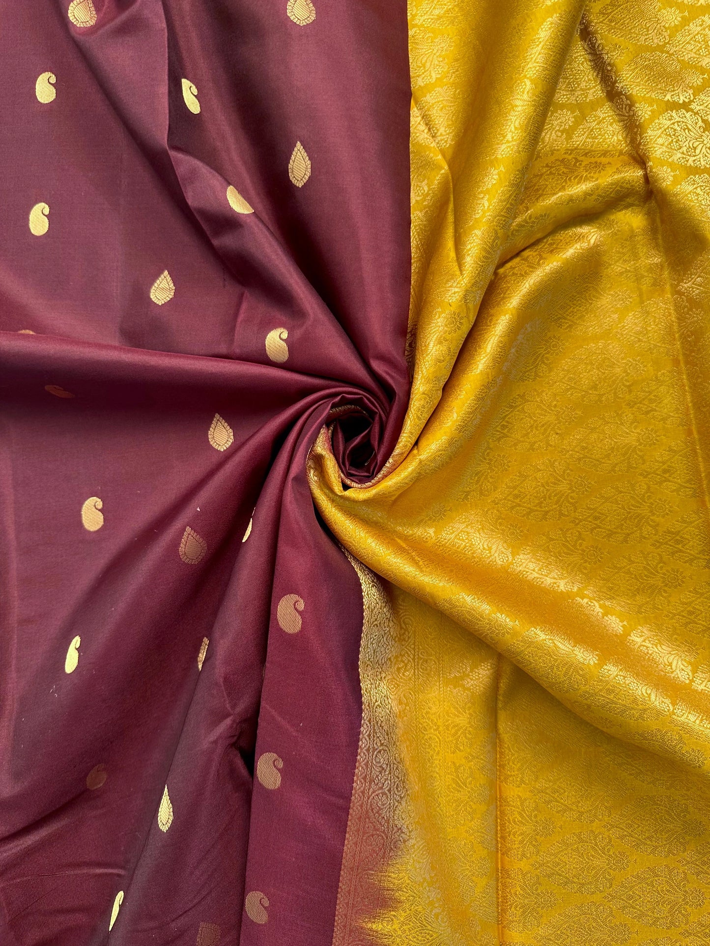 Wine-Mustard Pondicherry Pure Silk Saree