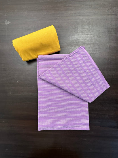 Mauve-Yellow Striped South Cotton 3-Piece Suit