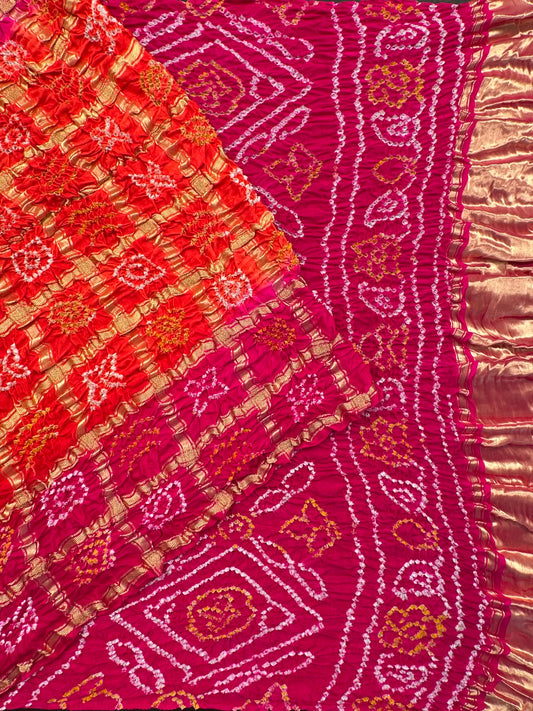 Orange-Rani Gharchola Bandhej Gajji Silk Saree