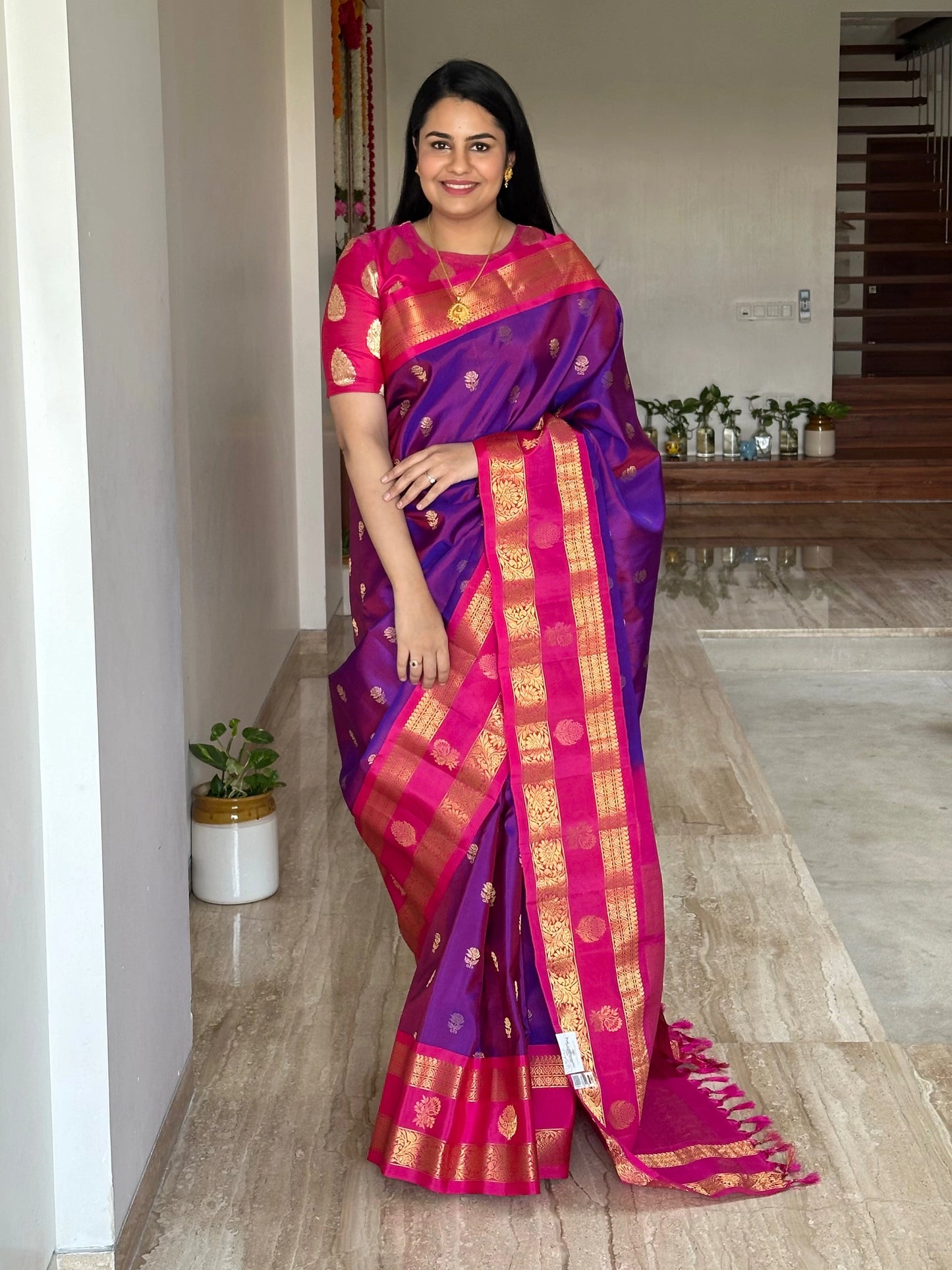 Purple-Rani Gadwal Pure Silk Saree