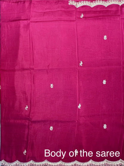 Deep Magenta Artificial Crepe Saree With Hand Work