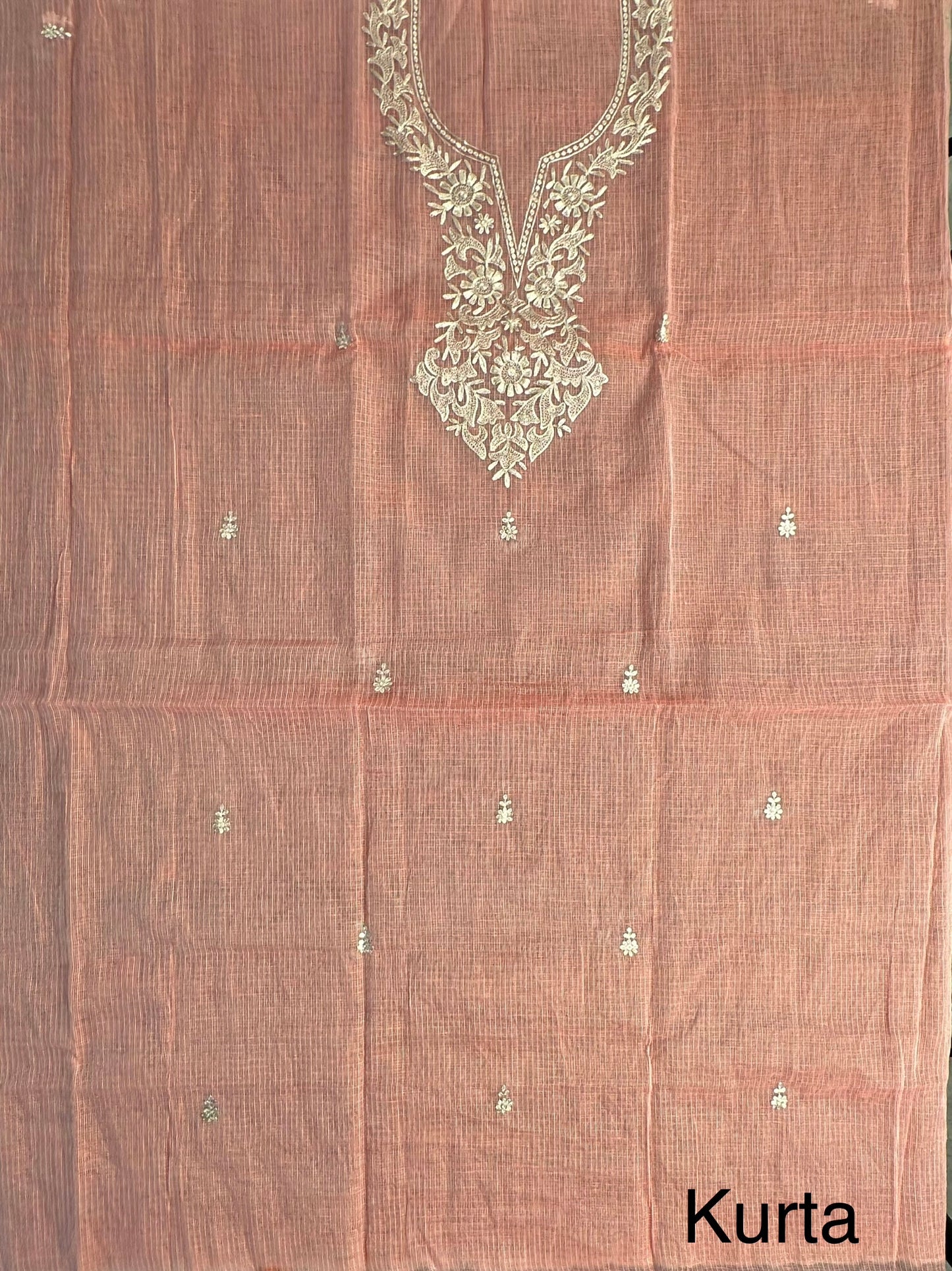 Peach 4-Piece Kota Doria Cotton Unstitched Suit