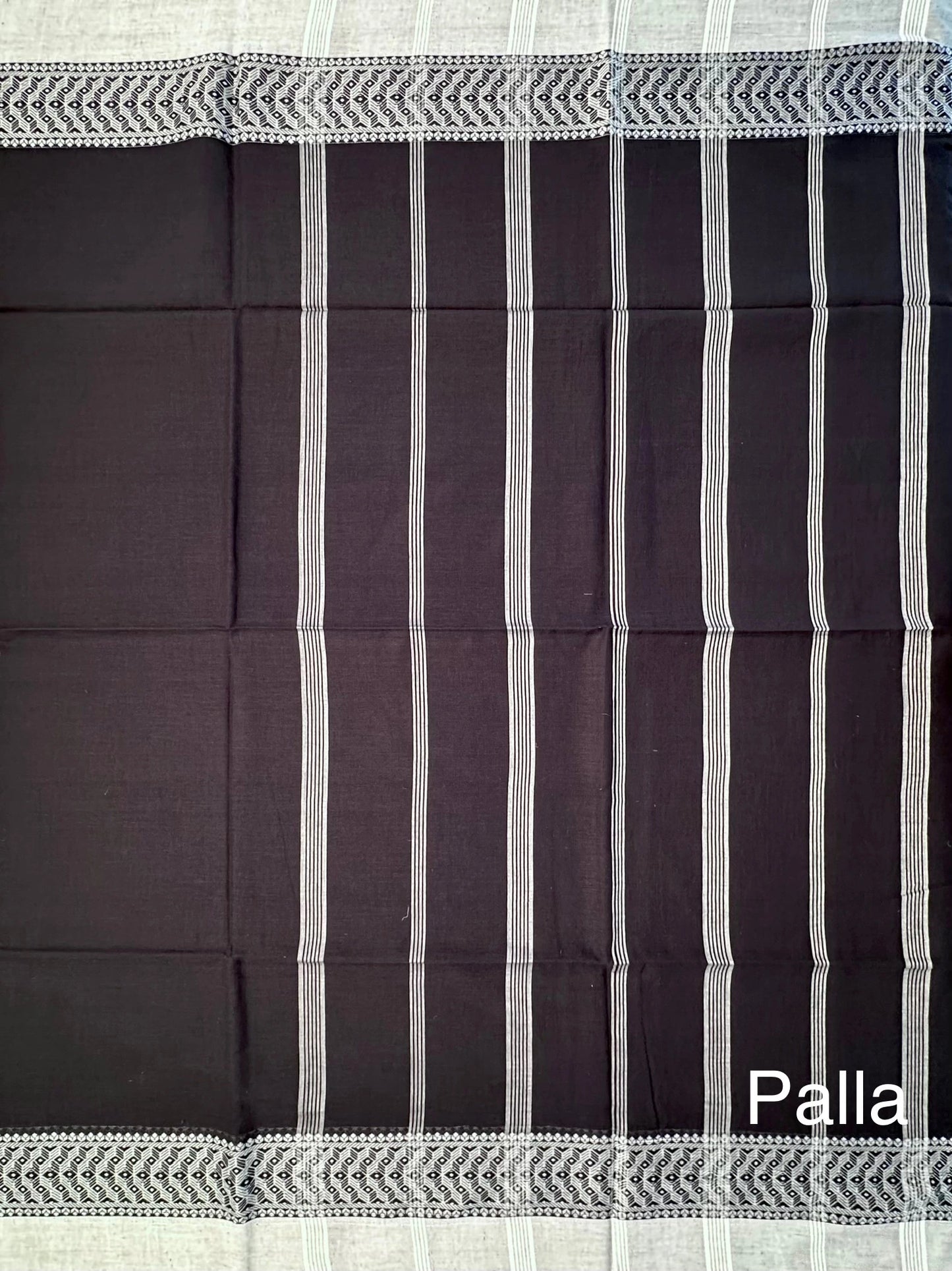 Black-Grey Piku Bengal Cotton Saree