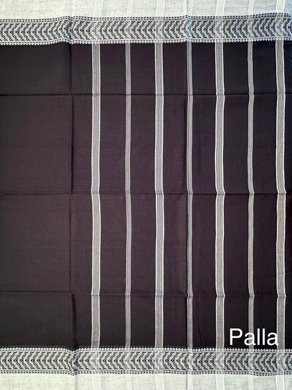 Black-Grey Piku Bengal Cotton Saree