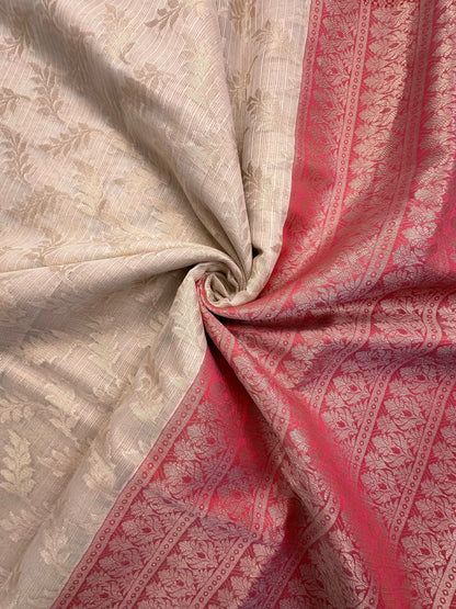 Cream Kota Doria Fancy Cotton Saree