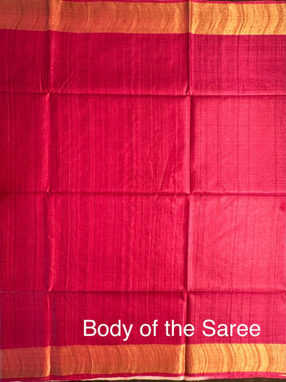 Magenta-Pink Handloom Tussar Silk Saree