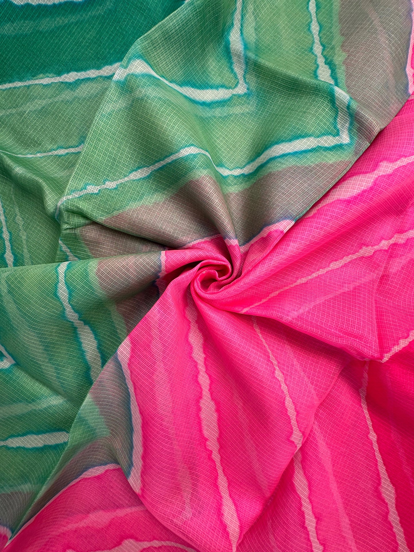 Green-Pink Leheriya Kota Doria Pure Silk Saree