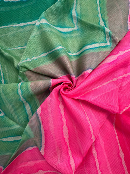 Green-Pink Leheriya Kota Doria Pure Silk Saree