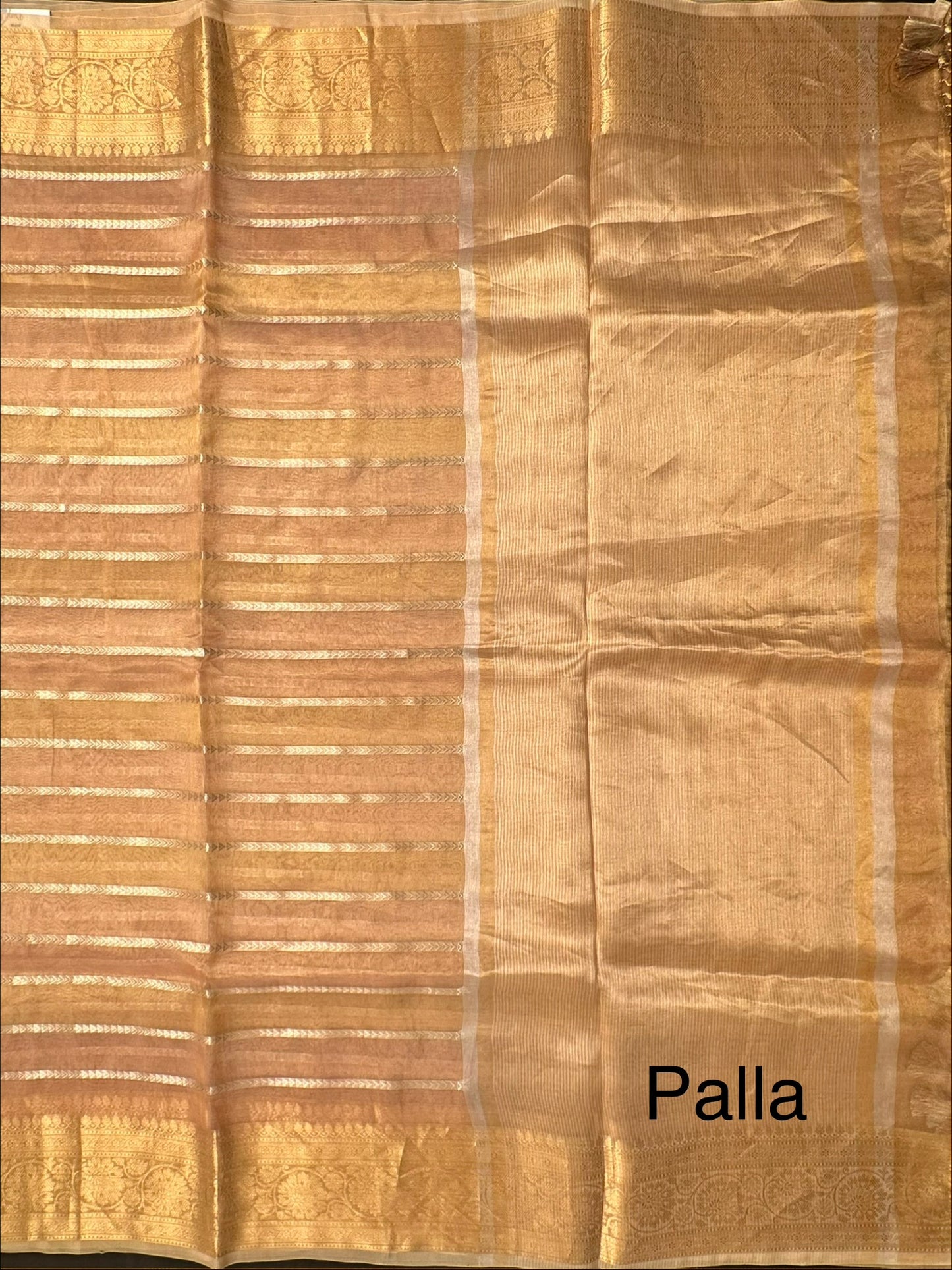 Peach-Golden Banarasi Pure Tissue Saree