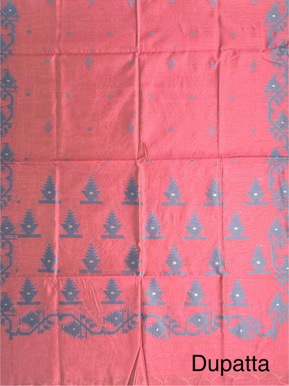 Pink Jacquard 3-piece Unstitched Cotton Suit