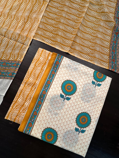 Cream-Mustard Jaipuri Cotton 3-Piece Suit