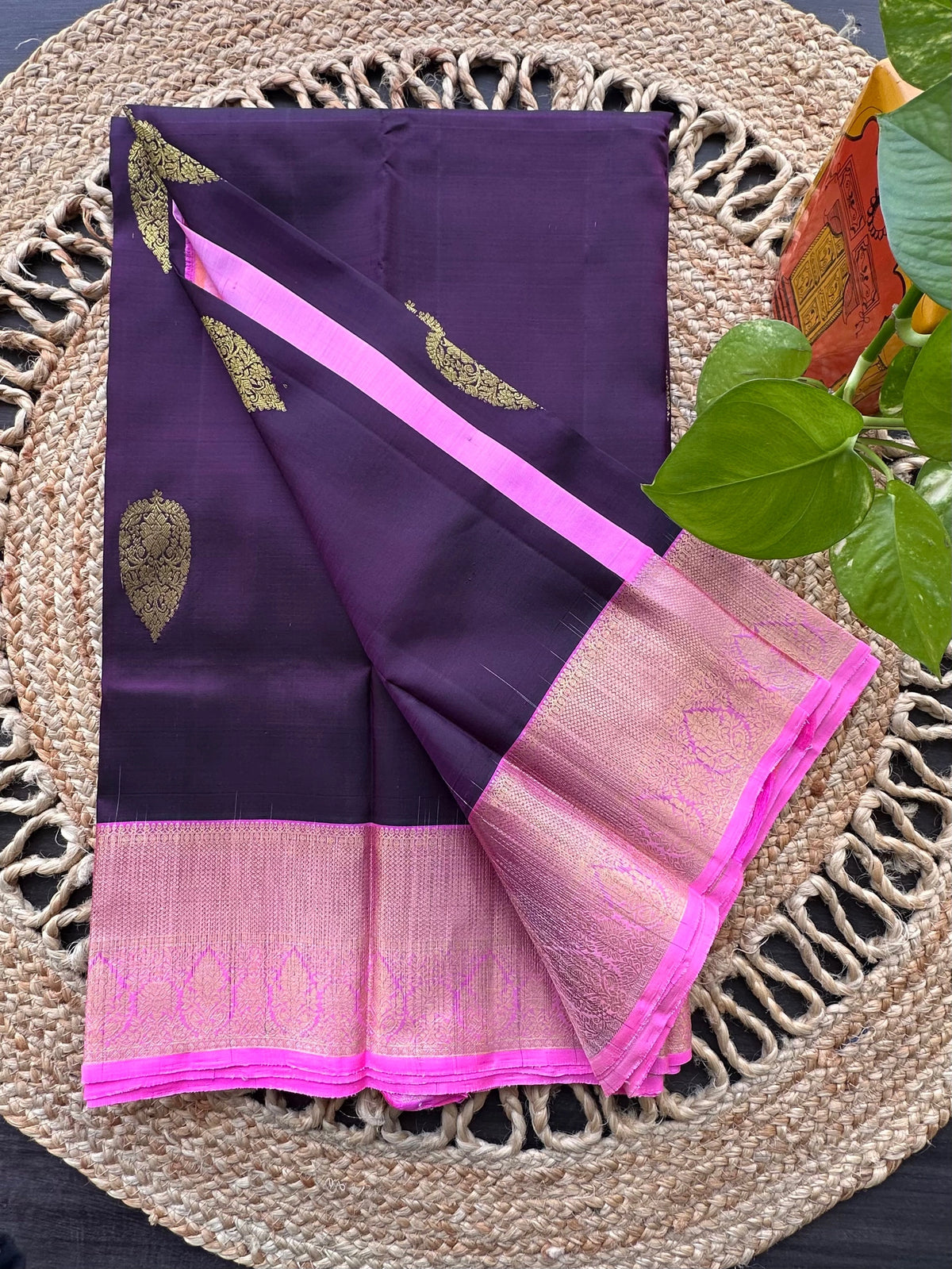 Wine-Pink Handloom Kanjivaram Pure Silk Saree